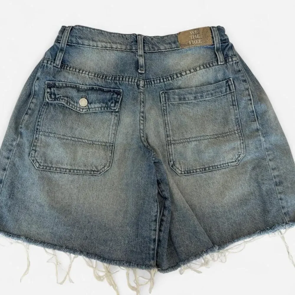 We The Free Boomerang High Rise Long Denim Shorts Distressed Size 27